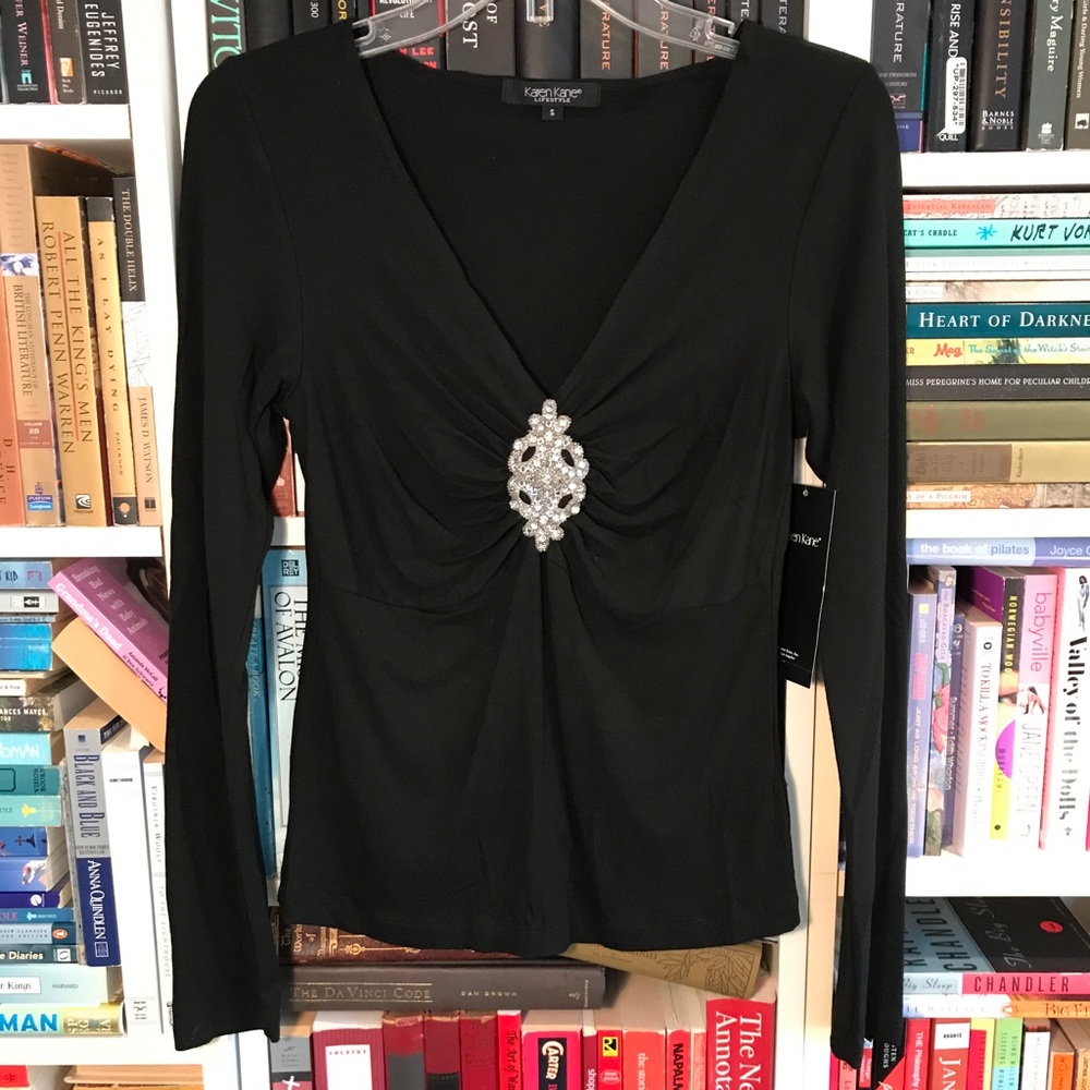 Karen Kane Black Silver Medallion Long Sleeve Top